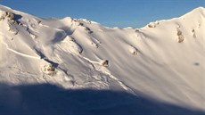 Lavina na alpském svahu Val D'Anniviers ve výcarsku (15.01.2019)
