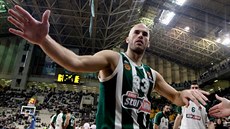 Nick Calathes z Panathinaikosu slaví výhru nad Bayernem.