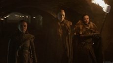 John, Aria a Sansa se v teaseru na GoT seli v hrobce Stark