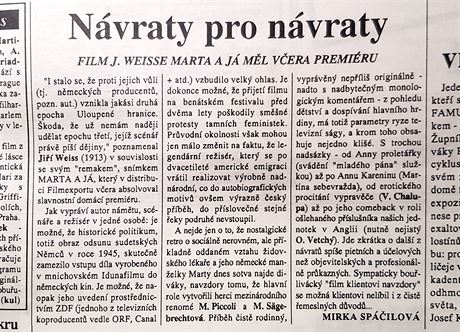 Nvraty pro nvraty  prvn recenze Mirky Spilov v MF DNES z 10. 9. 1992