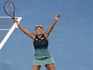 Naomi Ósakaová z Japonska slaví postup do finále Australian Open.