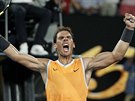 panlský tenista Rafael Nadal se raduje z postupu do finále Australian Open.