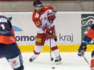 Zbynk Irgl z Olomouce pihrává v utkání s Chomutovem.