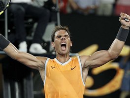 panlsk tenista Rafael Nadal se raduje z postupu do finle Australian Open.