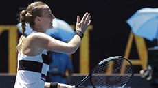 POTETÍ. Petra Kvitová slaví postup do tvrtfinále Australian Open.