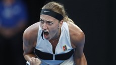 Radující se Petra Kvitová ve tvrtfinále Australian Open.