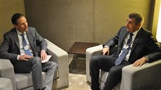 Premiér Andrej Babi� (vpravo) se b�hem Sv�tového ekonomického fóra v Davosu...