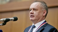 Slovenský prezident Andrej Kiska po převzetí Velké zlaté medaile Masarykovy...