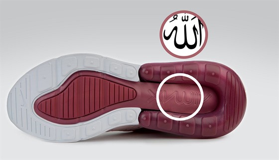 Logo na botách Nike Air Max 270 podle Arabů připomíná nápis Alláh (ve výřezu...