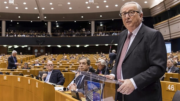 Pedseda Evropsk komise Jean-Claude Juncker v Evropskm parlamentu pi jednn o brexitu (Brusel, 30.1.2019)