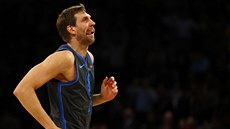 Dirk Nowitzki z Dallasu si uívá newyorskou Madison Square Garden.