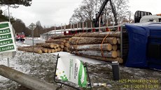 Kamion převážející dřevo najel v Plané na Tachovsku na středový ostrůvek a...