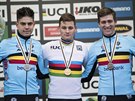 Stupn vítz cyklokrosového mistrovství svta v Dánsku. Vítz Mathieu van der...