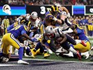 Sony Michel (26) z New England Patriots skóruje proti Los Angeles Rams.