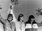 Momentka z roku 1984: Matti Nykänen (uprosted) s olympijským zlatem ze...