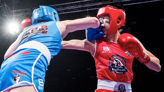 Momentka z exhibinho souboje mezi pednmi amatrskmi boxery Evropy a Asie.