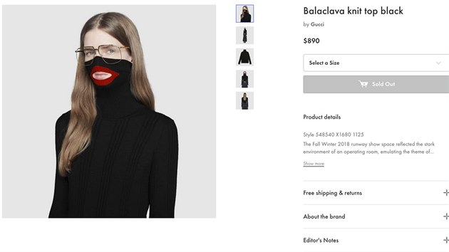 Mdn znaka Gucci sthla z prodeje svetr, kter dajn pipomn rasistick parodie ernoch zvan blackface.
