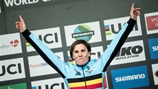 Belgi�anka Sanne Cantová se raduje z vít�zství v závodu mistrovství sv�ta v...
