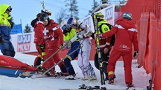 Lindsey Vonnová po pádu  v superobřím slalomu na mistrovství světa v Aare.