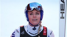 Lindsey Vonnová v cíli po pádu v superobřím slalomu na mistrovství světa v Aare.