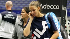 Conchita Martínezová a Karolína Plíková bhem  tréninku na Fed Cup v Ostrav.