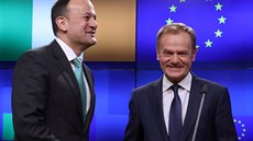 Irský premiér Leo Varadkar a éf Evropské rady Donald Tusk pi setkání v...