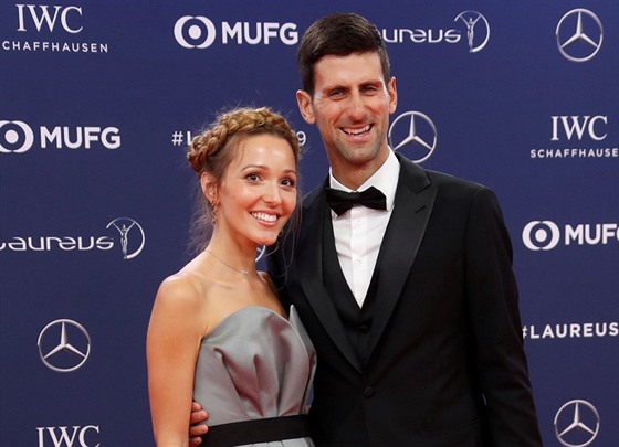 Novak Djokovi a jeho ena Jelena na pedávání laureus