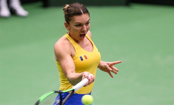 SVTOVÁ TROJKA. Rumunská tenistka Simona Halepová hraje forhendem v zápase s...