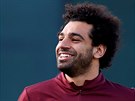 ÚSMV. Hvzda Liverpoolu Mohamed Salah na oficiálním tréninku ped utkáním Ligy...