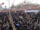 Lidé se shromaují v prvodu pi oslavách výroí revoluce. (11. 2. 2019)