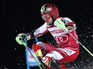 Rakouský lya Marcel Hirscher bhem slalomu ve Stockholmu