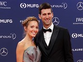 Novak Djokovi a jeho ena Jelena na pedvn laureus