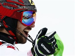 Rakušan Marcel Hirscher se raduje z vítězství ve slalomu během mistrovství...