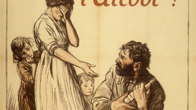Francouzsk protialkoholn propaganda z roku 1917 to na city spojen s rodinou.
