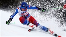 Petra Vlhová na trati obřího slalomu na mistrovství světa v Aare.