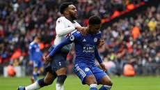 Danny Rose z Tottenhamu (vlevo) napadá Demaraie Graye z Leicesteru.