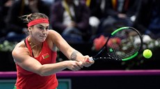 B�loruská tenistka Aryna Sabalenková b�hem duelu 1. kola Fed Cupu proti N�mecku.
