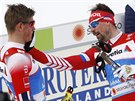 Sergej Usugov (vpravo) a Johannes Hösflot Klaebo po semifinále sprintu na MS v...