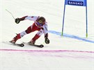 Rakouský lya Marcel Hirscher v cíli obího slalomu v Bansku
