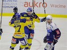 Radost zlínských hokejist na led Komety Brno.