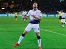 Harry Kane z Tottenhamu slaví gól, který dal Dortmundu v osmifinále Ligy mistr.