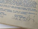 Podpis zpvaky Marty Kubiové pod její výpovdí z nedle 23. bezna 1969.