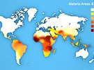 Vskyt malrie: erven barva zna vysok riziko.