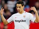 Francouzský útoník Wissam Ben Yedder z FC Sevilla se raduje z gólu proti...