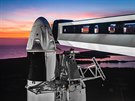 Crew Dragon pipevnný ke pici Falconu 9 bhem zkouek v únoru 2019