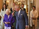 Královna Alžběta II. a princ Charles s rodinou na recepci v Buckinghamském...