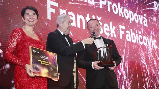 Vítězové soutěže EY Podnikatel roku 2018, manželé Radka Prokopová a František Fabičovic, majitelé břeclavského výrobce sanitární techniky Alca plast. (5. března 2019)