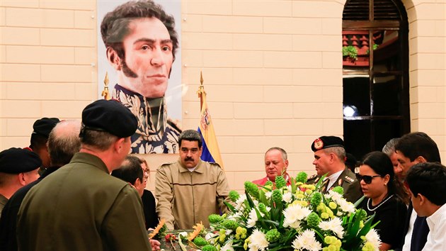 Venezuelsk prezident Nicols Maduro na ceremonilu k pleitosti estho vro mrt bvalho venezuelskho prezidenta Huga Chavze. (6. bezna 2019)