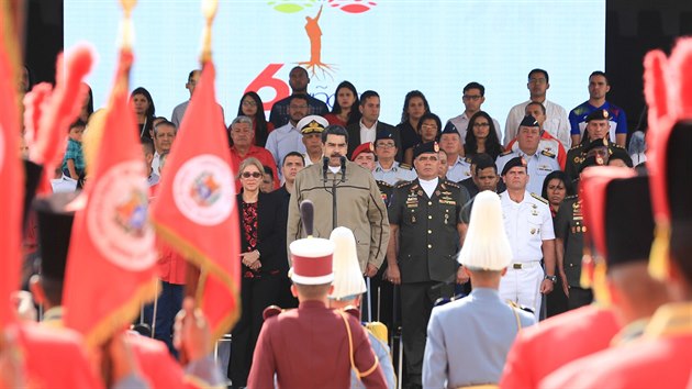 Venezuelsk prezident Nicols Maduro na ceremonilu k pleitosti estho vro mrt bvalho venezuelskho prezidenta Huga Chavze. (6. bezna 2019)