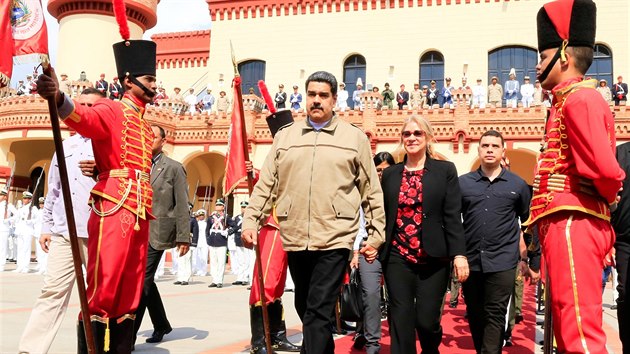 Venezuelsk prezident Nicols Maduro na ceremonilu k pleitosti estho vro mrt bvalho venezuelskho prezidenta Huga Chavze. (6. bezna 2019)